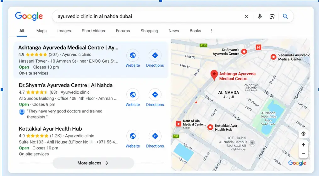 ashtanga ayurveda local seo rankings